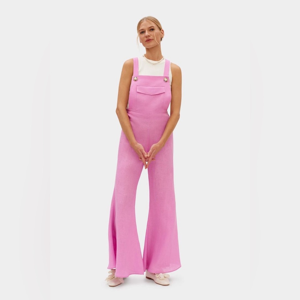 SLEEPER Baccara Linen Pink Jumpsuit Overalls